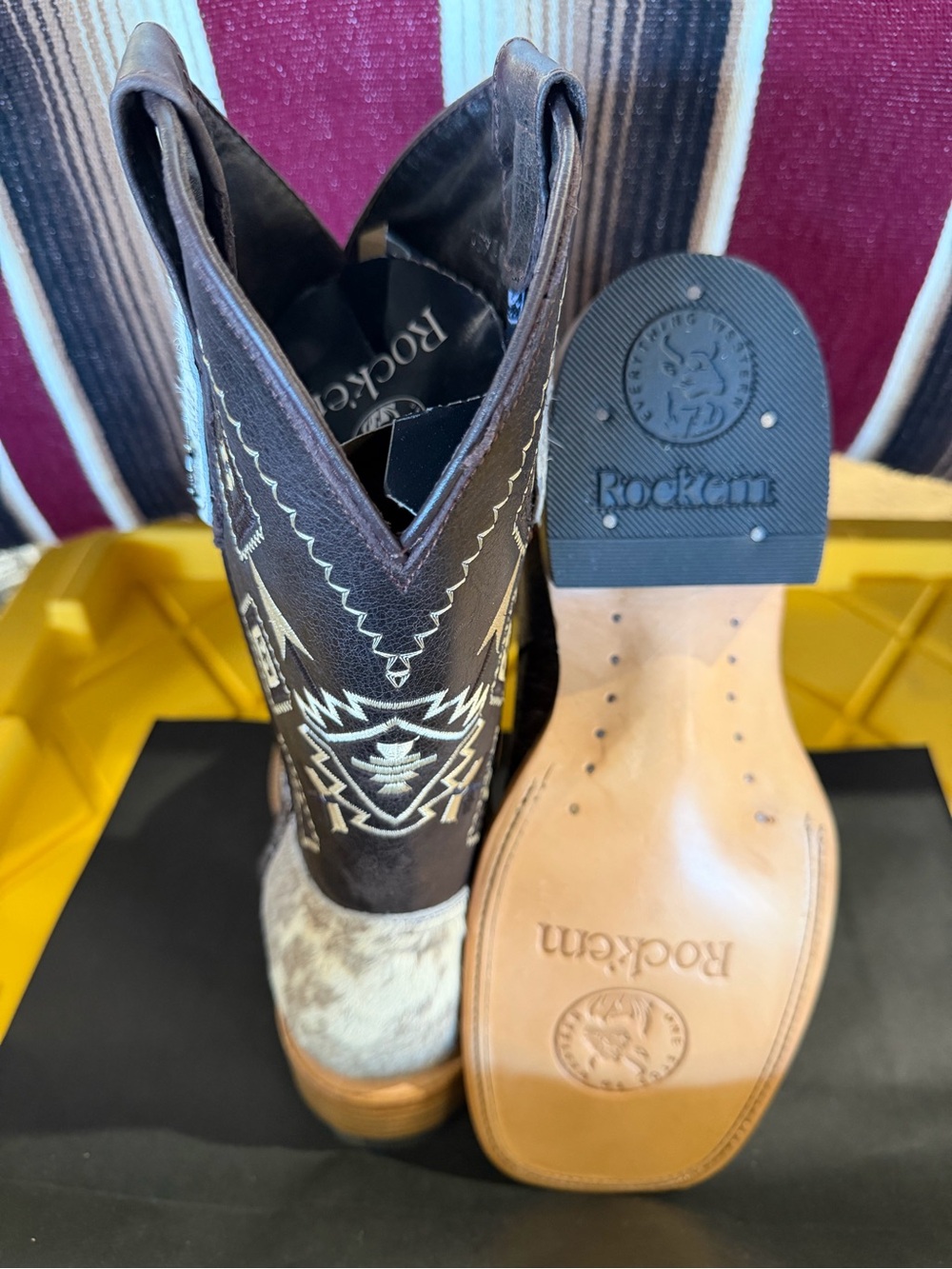 Aztec Cowhide Square Toe Cowboy Boot - Picture 3 of 4
